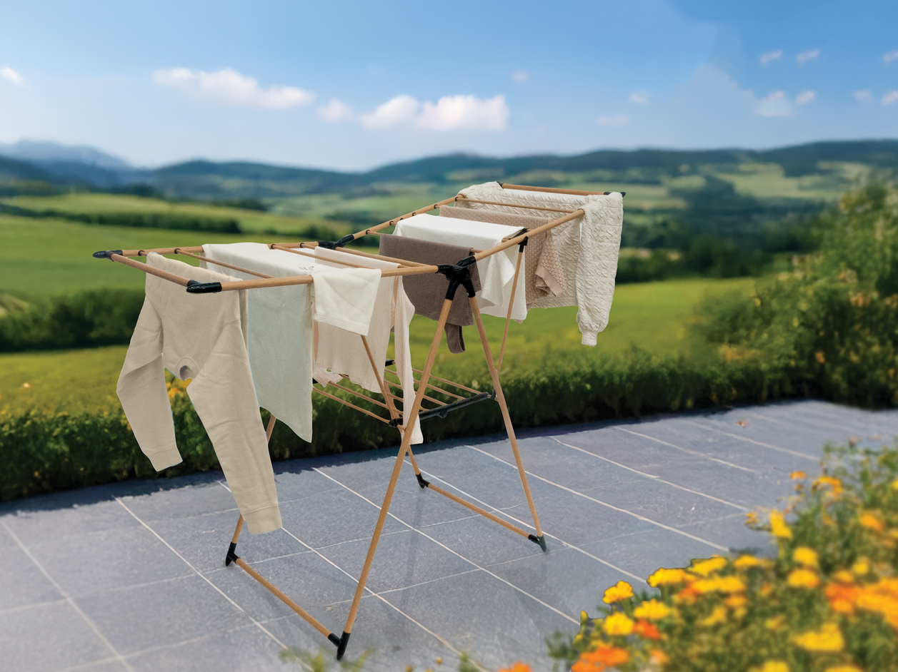 Opvouwbaar droogrek, vlindermodel, zowel binnen als buiten te gebruiken voor drogen van was