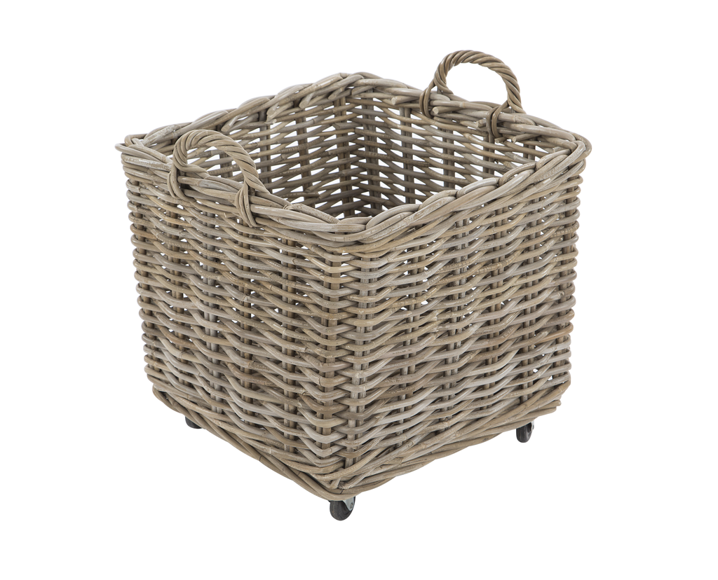 Square rattan basket with wheels
